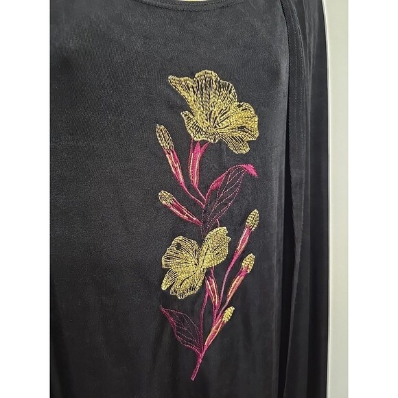 Vtg Black Embroidered 1 Piece Set 90s Womens 3X Plus Floral Jersey Office Career - Picture 2 of 7